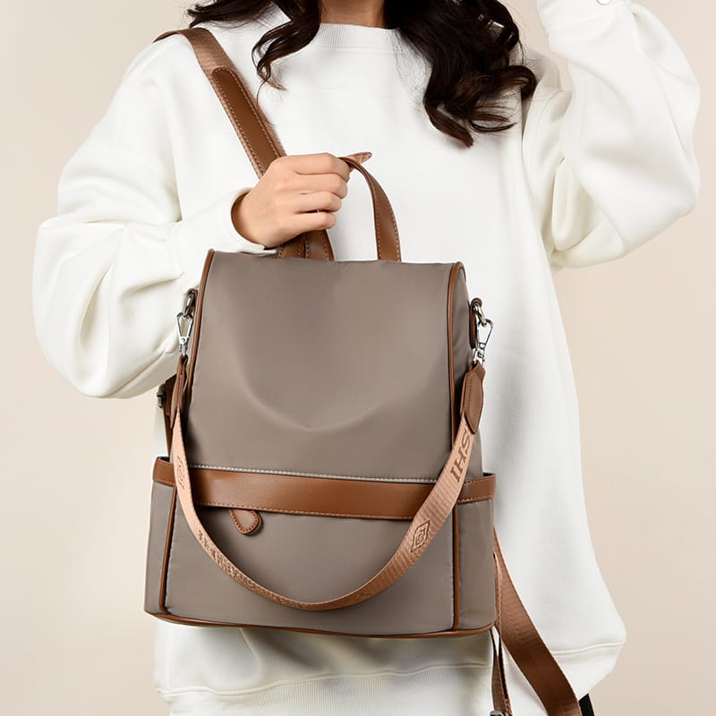 New Design Women Backpack Nylon Waterproof Anti-Theft Travel Bagpack(Coffee)