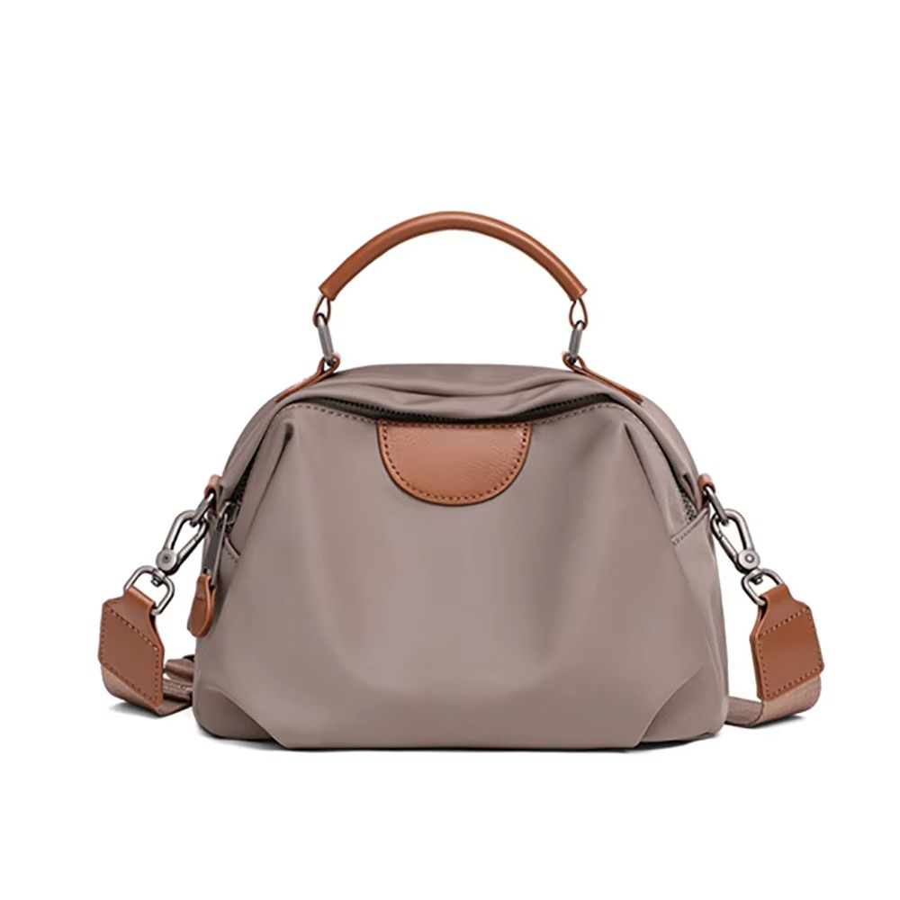 New Portable Nylon Cloth with Cowhide Shoulder Bag(Grey)