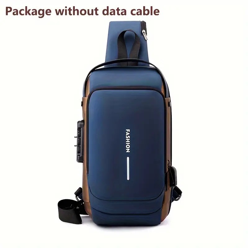 USB charging sport sling Anti-theft shoulder bag (Blue)