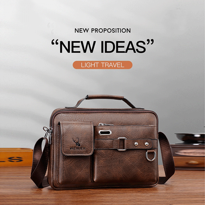 Men's Pu Leather Shoulder Bag (Chocolate color)